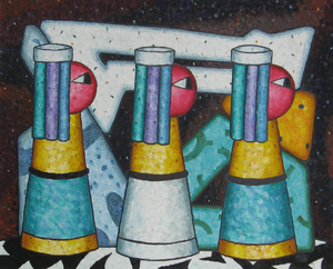 mixed media painting - Women Waiting for Magic Potion