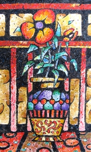 mixed media painting - Carpet, Vase, Flowers
