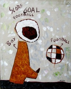 mixed media painting - 男孩与足球