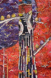 mixed media painting - Tree, Moon, Sleeping Birds
